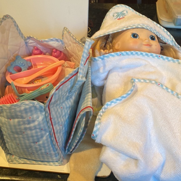 Vintage 1990s Baby Doll/Carrier/ Changing Mat/Clothing/Accessories - Picture 1 of 13